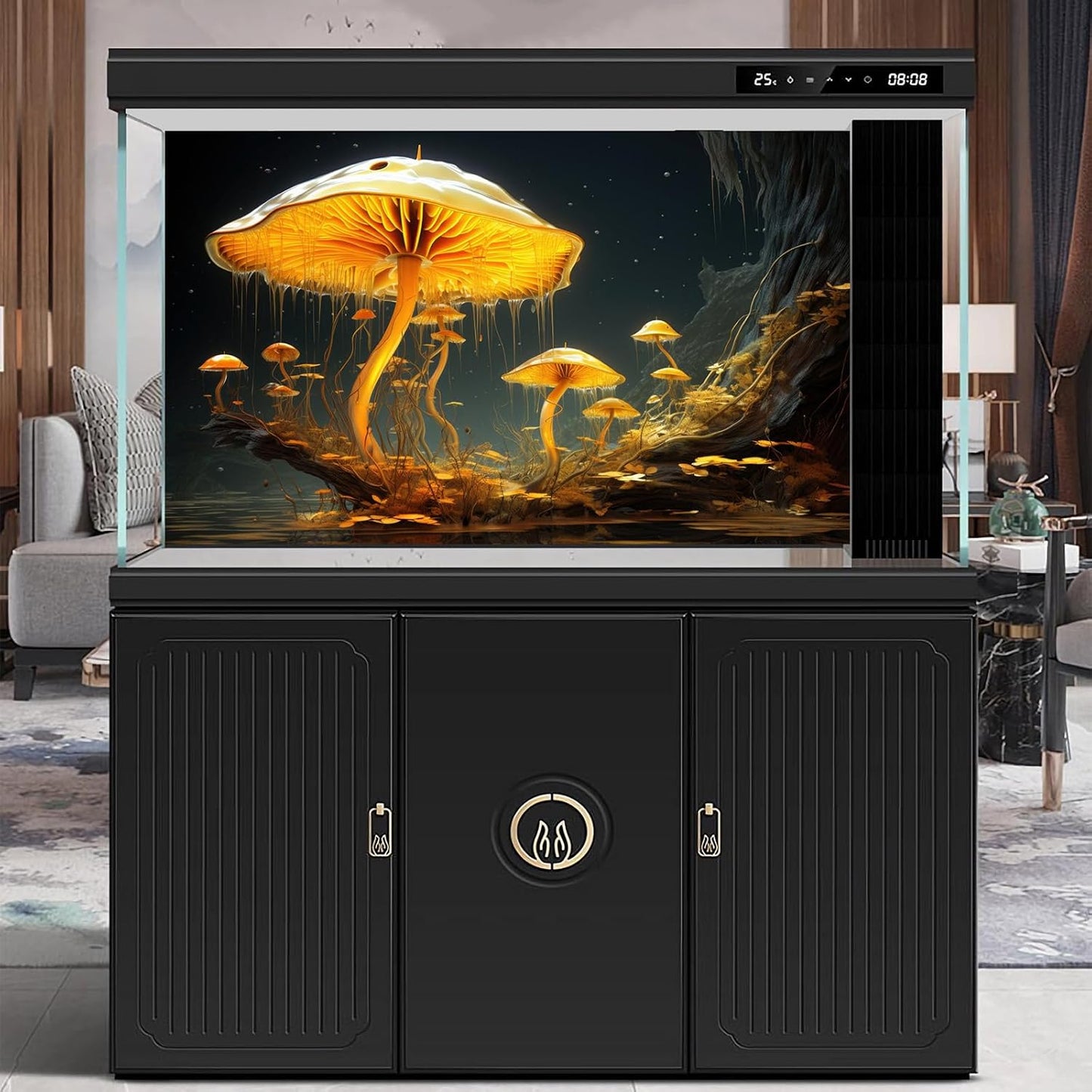 Fantasy Mushrooms Aquarium Background Fantasy Mushroom in Magical Enchanted Fairy Tale Stream Reptile Tank Enclosure Terrarium Backgrounds Mushroom Theme Landscape Fish Tank Backgrounds 30x18in