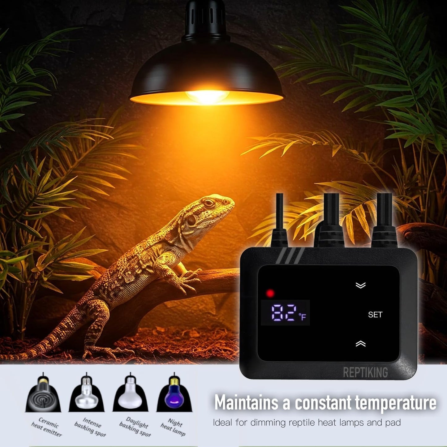 Reptile Dimming Thermostat, Heat Lamp Temperature Controller, Reptile Terrarium PID Digital Thermostat, Heating Controller for Basking Spot Heat Bulbs and Ceramic Heat Emitter