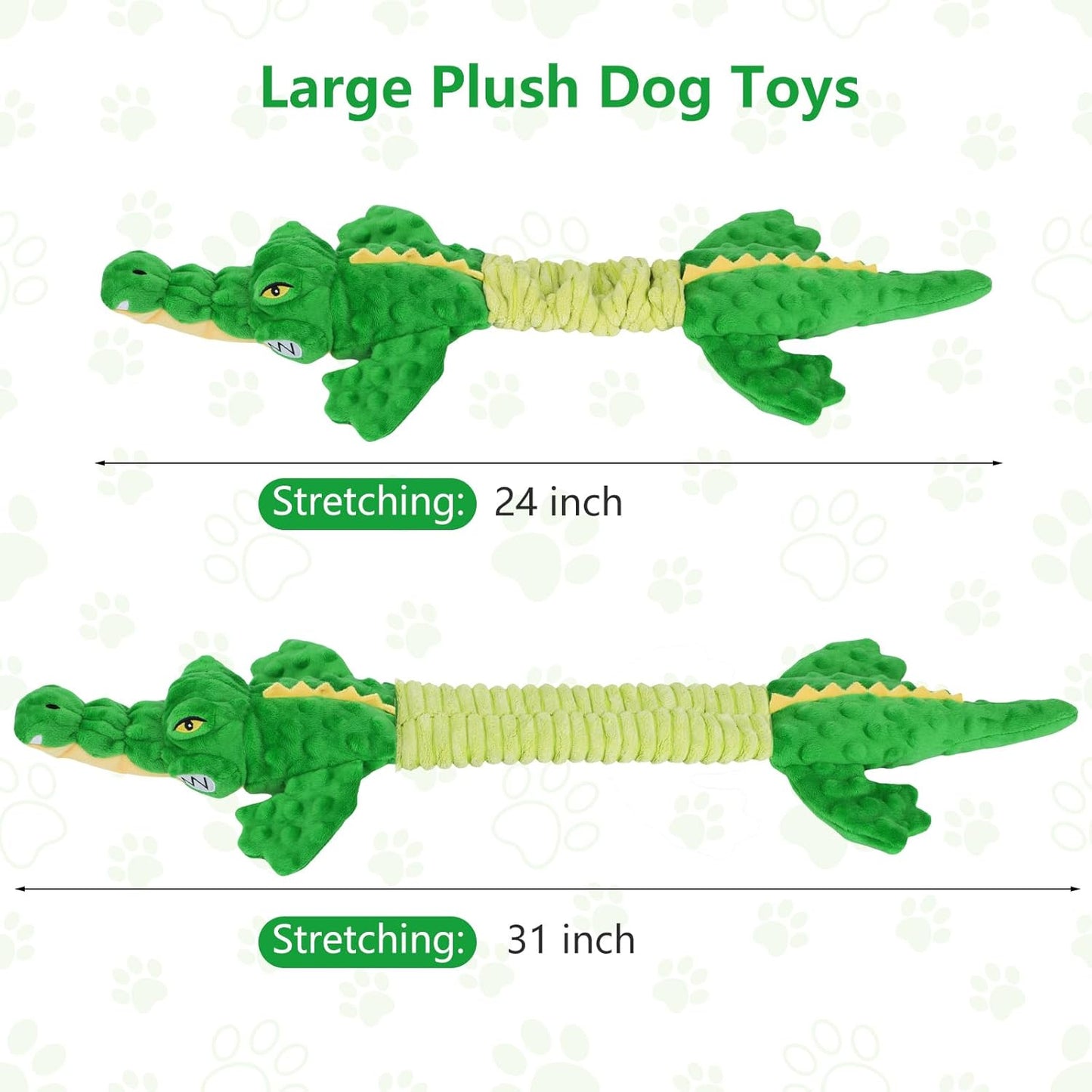 Large Squeaky Alligator Dog Toys, Interactive Puppy Toys with Crinkle Paper, Pull Tug of War Dog Toy, Plush Dog Chew Toys for Small, Medium, Large Breed