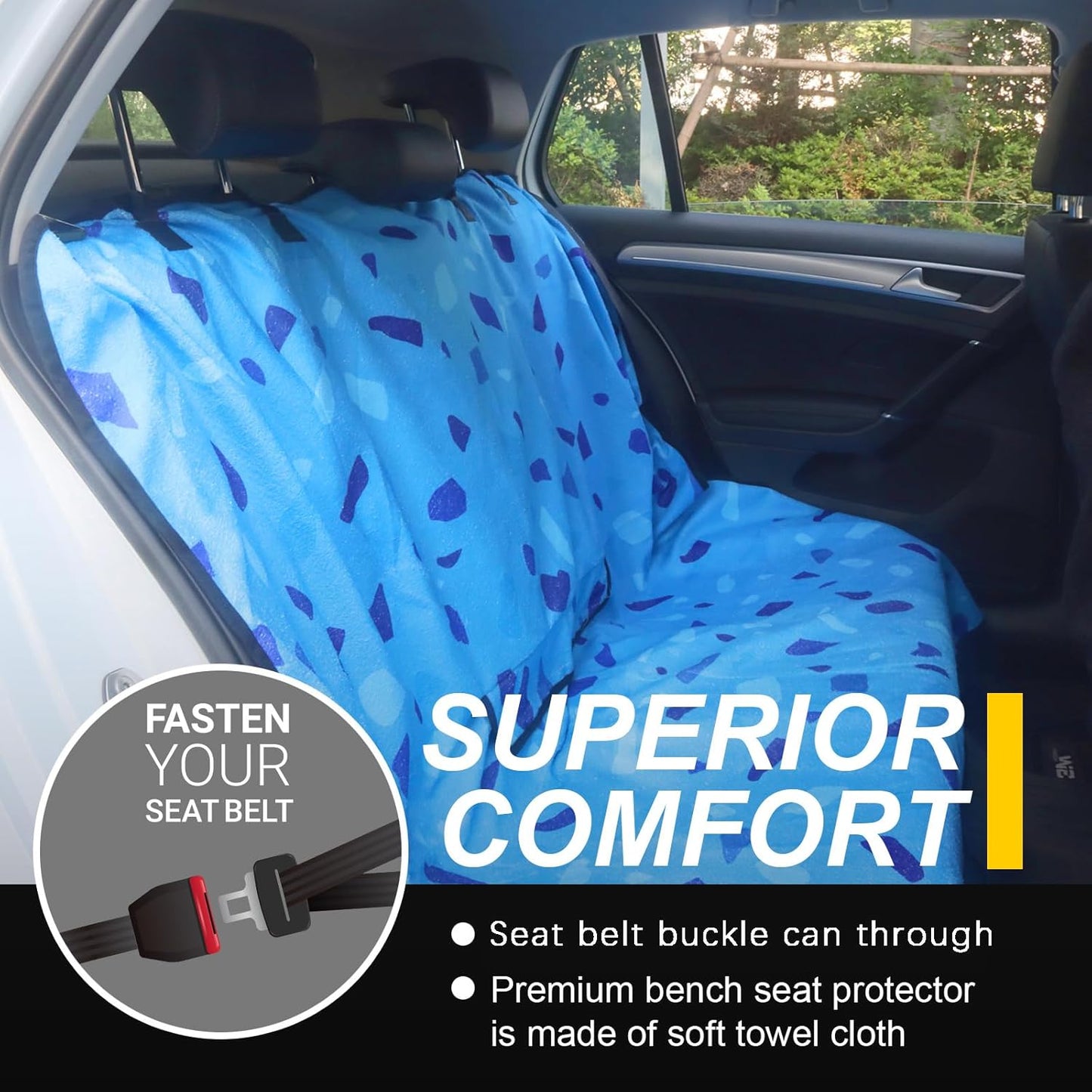 Back Seat Cover for Car Trucks Van SUV,Waterproof Rear Bench Towel Seat Covers for Dogs and Kids,Automotive Backseat Protector (Blue Marbling)