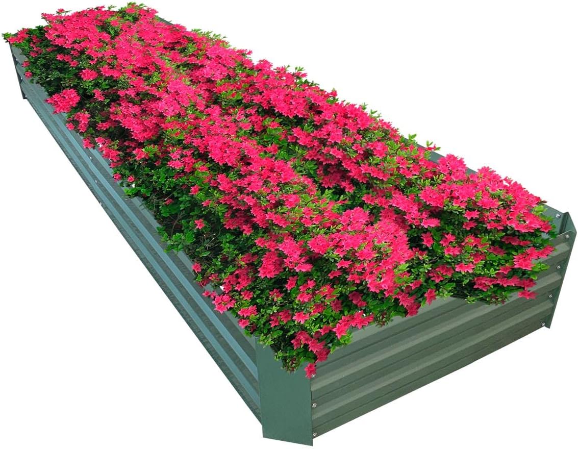 8x2x1ft Metal Raised Garden Bed Kit，Galvanized Garden Bed Box for Vegetables, Flowers, Herbs, and Succulents,120 Gallon Capacity - Green