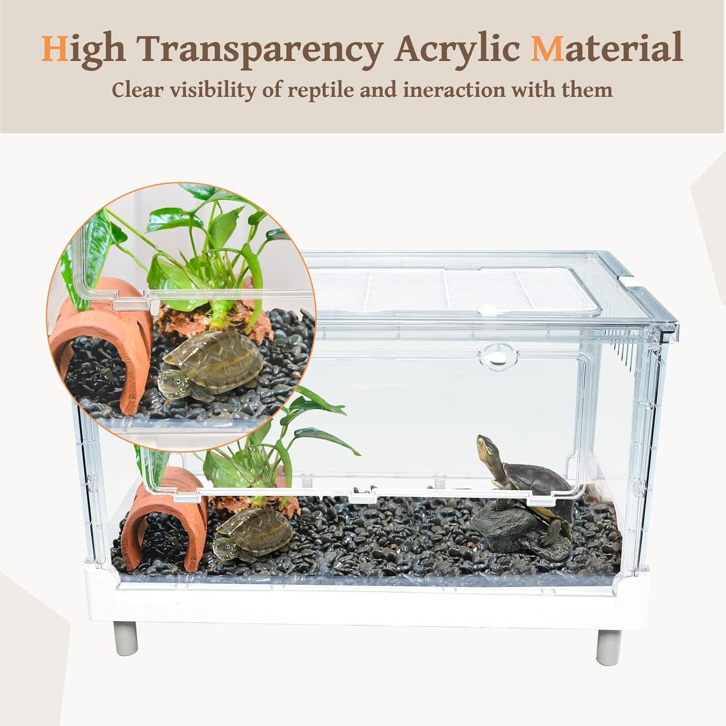 Large Clear Foldable Reptile Habitat Cage - Easy Assembly, Front Opening, Escape Proof Lock, for Hamster, Lizard, Hedgehog, Small Animals (27.5" L x 17" W x 15.5" H)