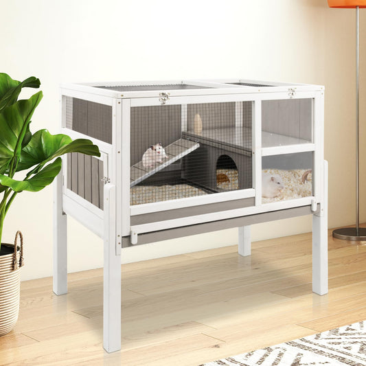 Guinea Pig Cages Hamster Cage Indoor with Stand, Chew Proof Rabbit Cages Habitat for Small Animals with Pull Out Tray, Detachable Legs, Large Guinea Pig House with Ramp, Hideout