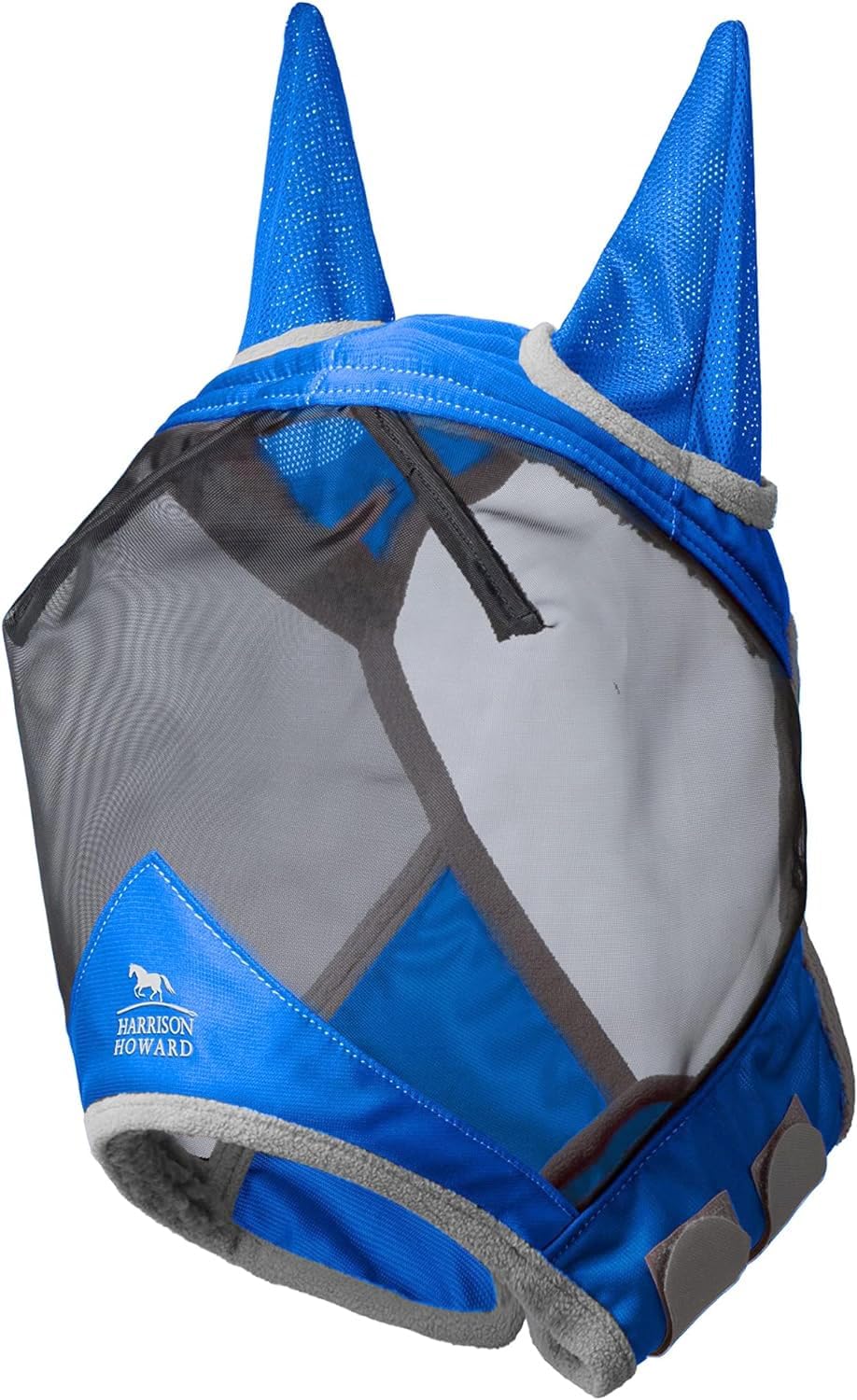 Harrison Howard Pro Luminous Horse Fly Mask Large Eye Space Standard with Ears UV Protection for Horse Signature Blue XL Extra Full Size