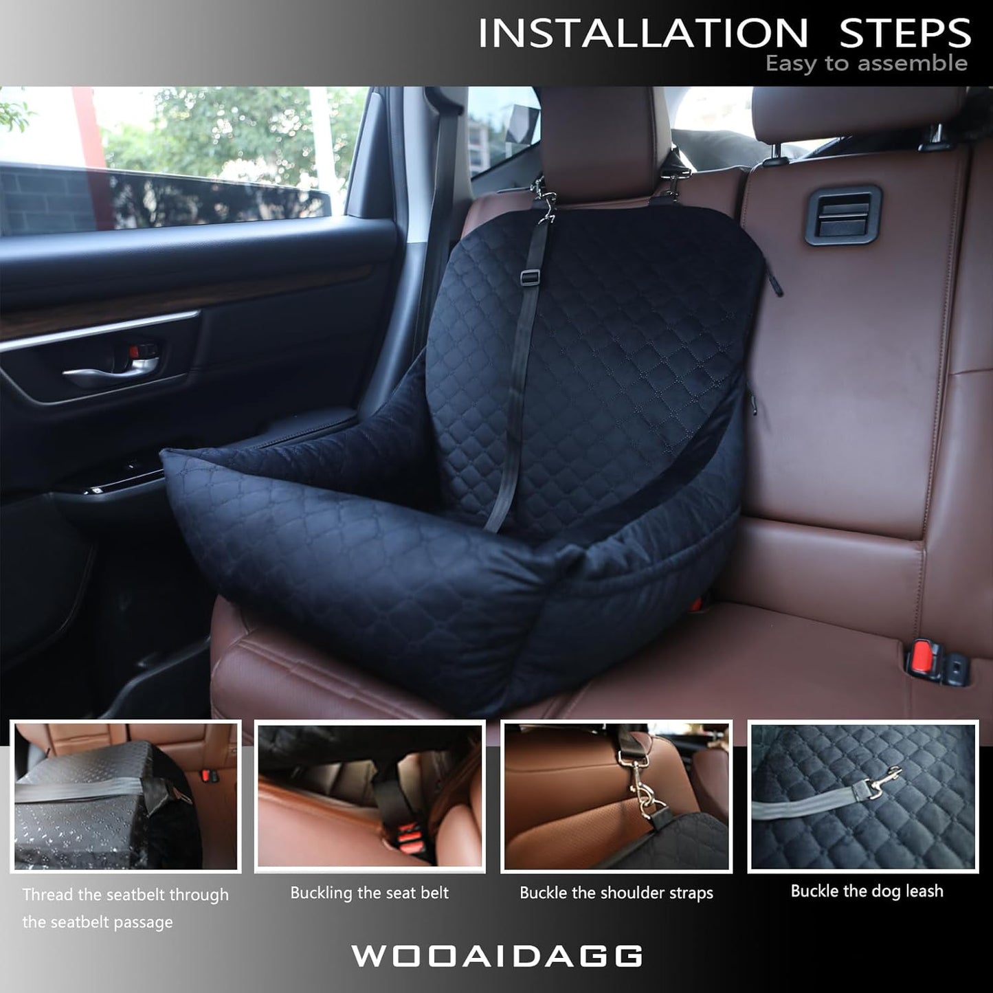 Dog Car Seat for Small Dogs Up to 25 lbs,Covered Ultra-Soft Fabric and Fill in Memory Foam,Fully Detachable and Washable,2 Clip-On Safety Leashes and Storage Pockets(Black)