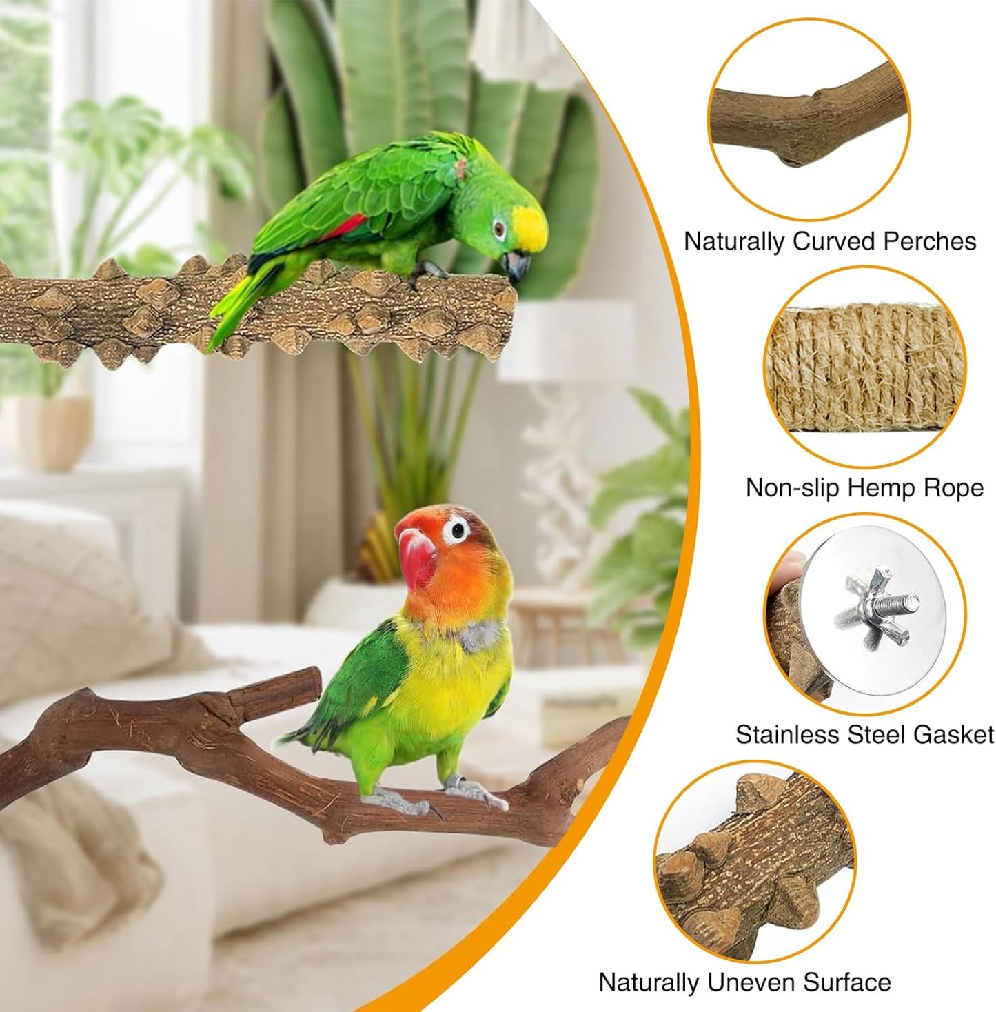 kathson 5pcs Natural Parrot Perch for Cage Wooden Bird Perches Grape Bird Stick Parakeet Climbing Standing Branches Toy Chewable Cage Accessories for Small Budgies Cockatiels