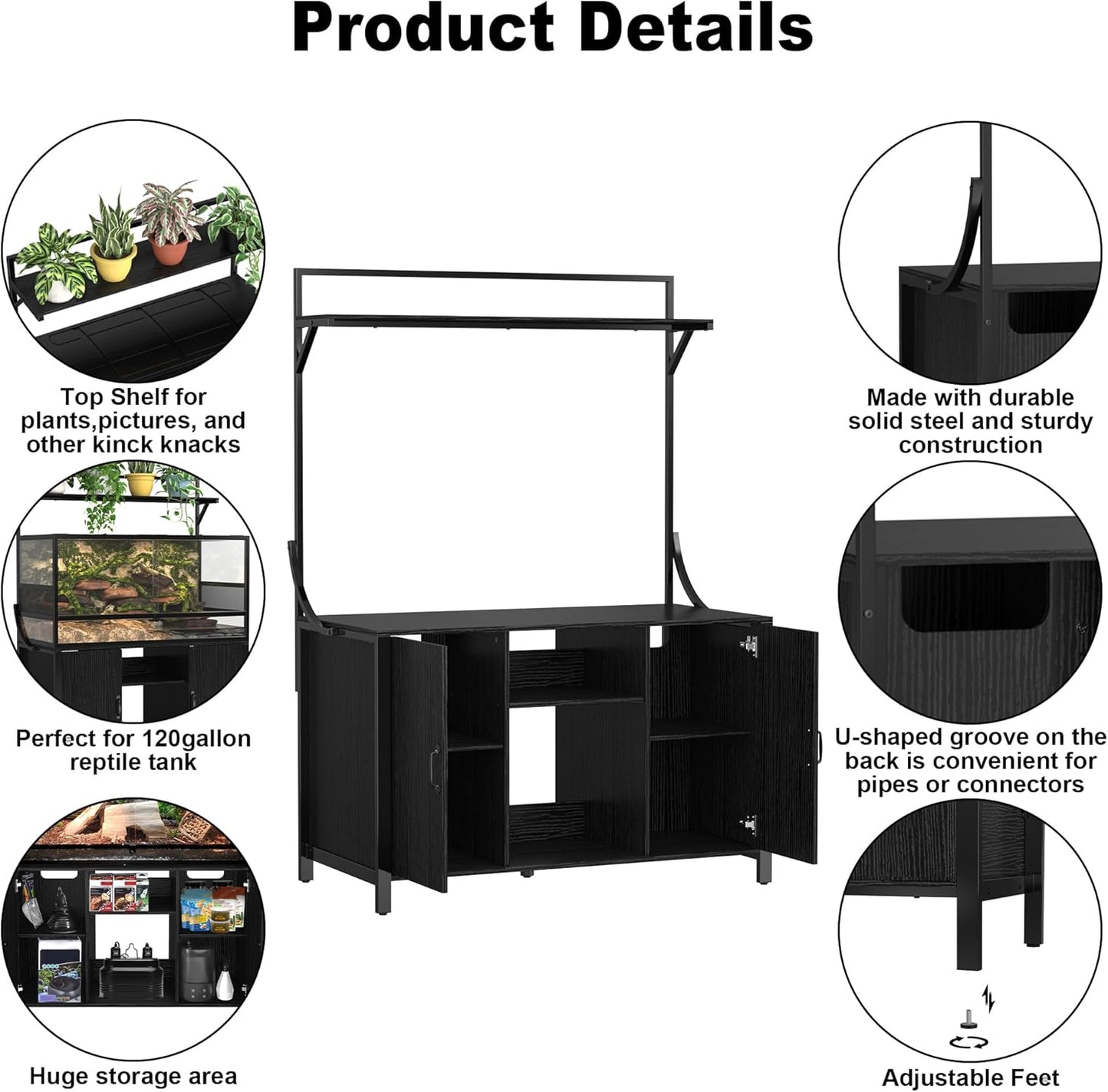GDLF Reptile Tank Stand Terrarium Stand with Cabinet for Accessories Storage 48" X 24" Tabletop Fits up to 120 Gallon Bearded Dragon, Reptile Terrarium,Turtle Tank