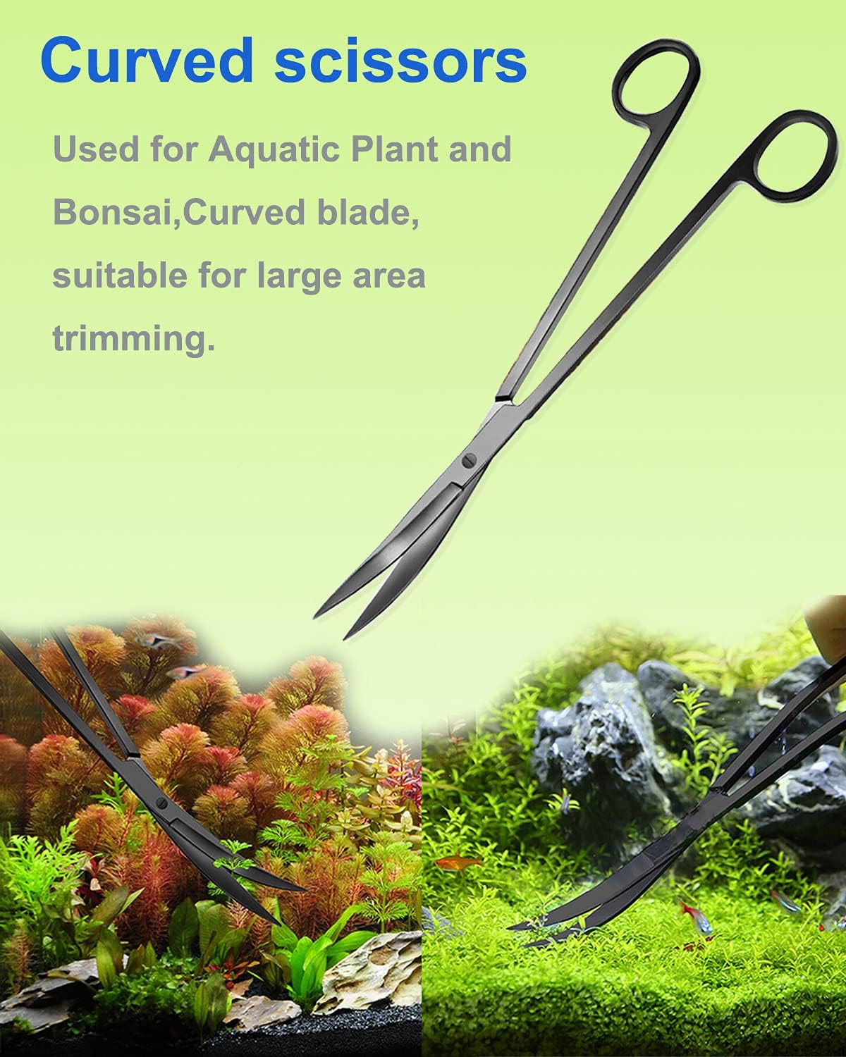 4Pcs Aquascaping Tools Kit, Long Stainless Steel Aquarium Plant Tools with Black Anti-rust Coating, Aquarium Tweezers, Scissors, and Scrapers for Aquascaping Cleaning（Magnetic Tool Holder）