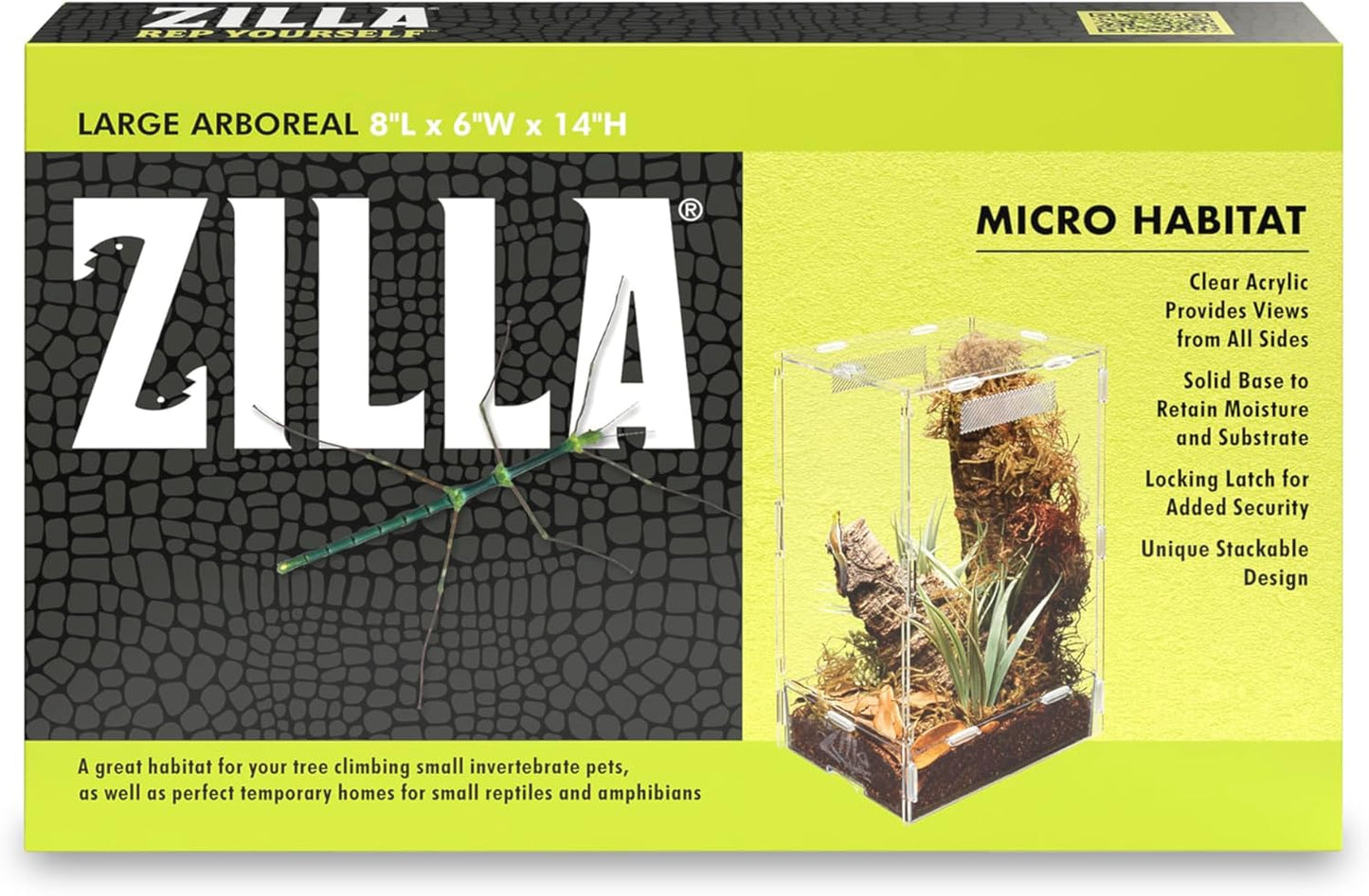 Zilla Micro Habitat Terrarium, Arboreal, with Locking Latch, for Isopods, Spiders, Insects, Large