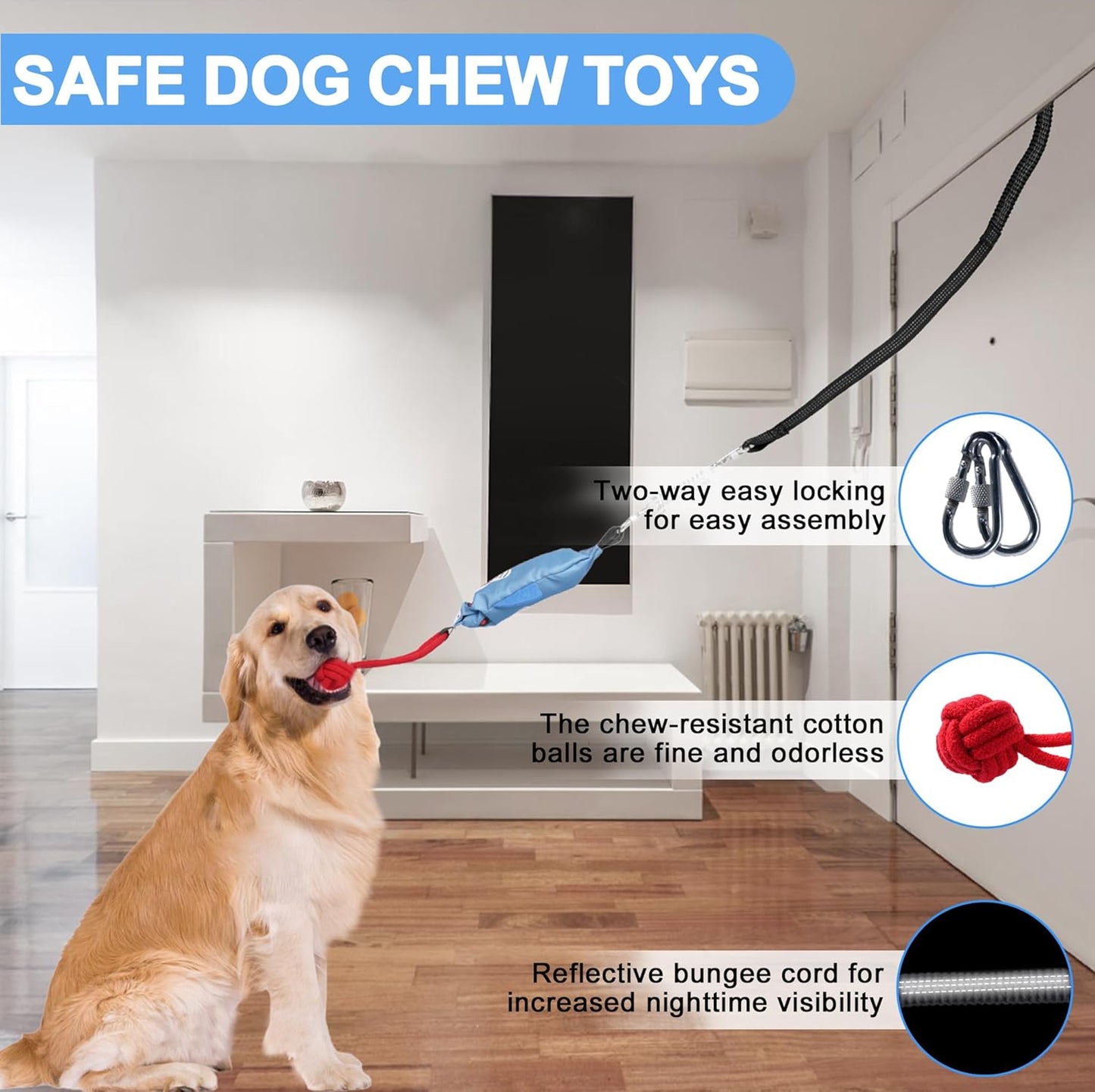 Dog Tree Tug of War Toy with Squeaky, Tethered Tug of War Outdoor Toy Self Play for Aggressive Chewers, Durable Bungee Cord with Chew Ball