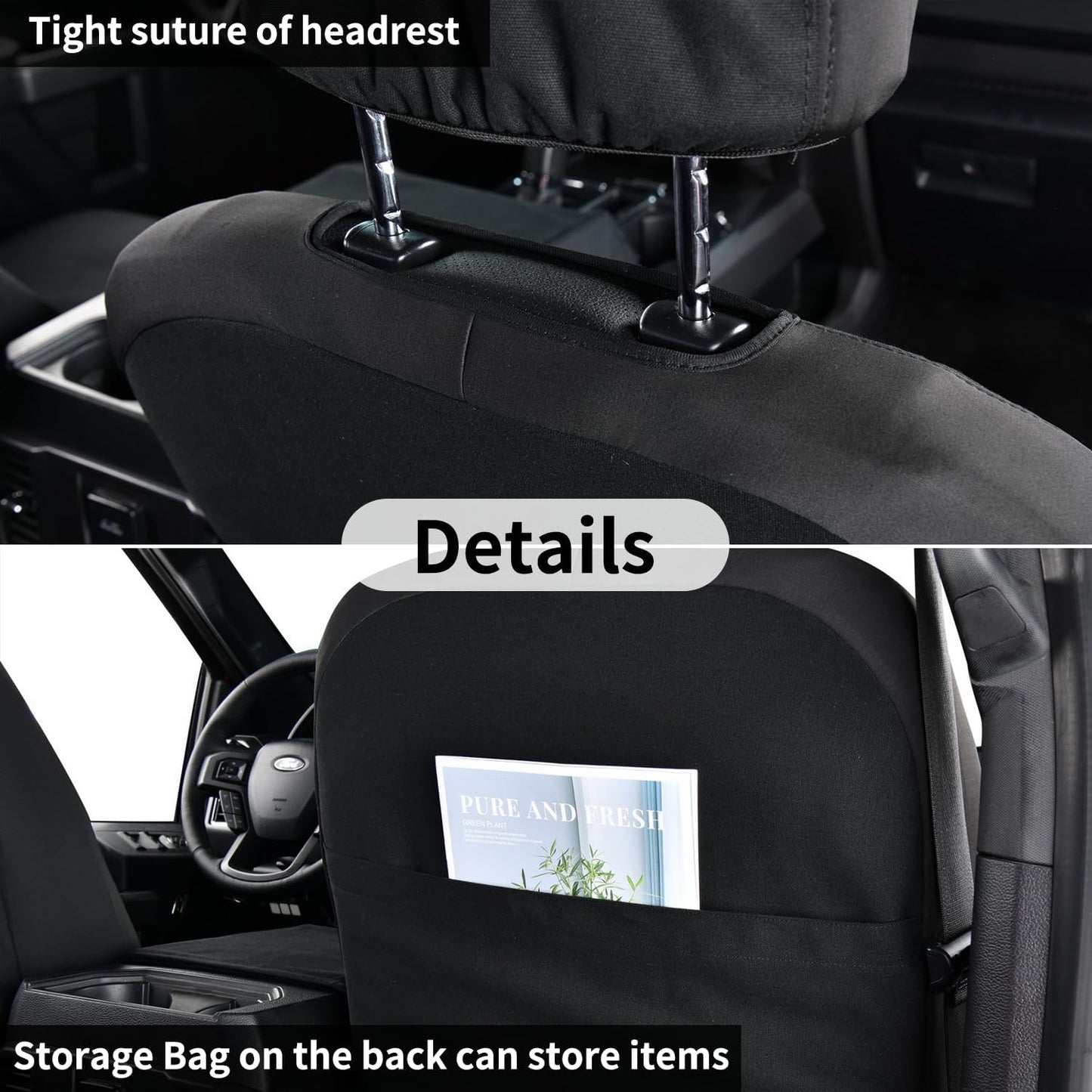 Coverado Front Seat Covers, Waterproof Canvas Seat Protector for Car Seat Cushions for Kids & Dogs, Compatible with 2015-2025 Ford F150 & 2017-2025 Ford F250 F350 F450(Black, 2PCS)