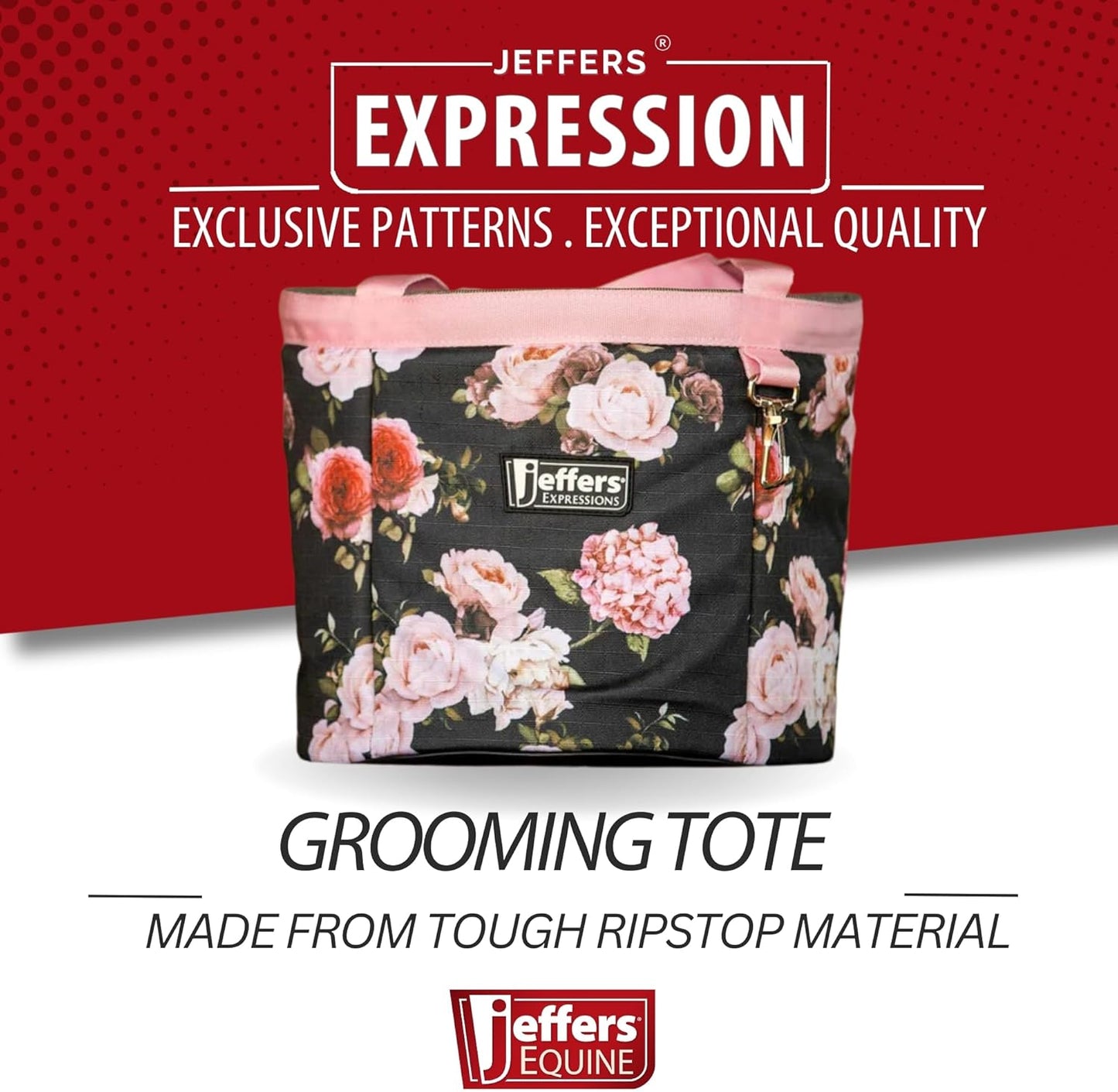 Jeffers Expression Grooming Tote Caddy, Rose Garden- Durable Ripstop Organizer with Pockets for Horse Grooming Tools - Easy Carry Nylon Straps, Compact Storage for Stable, Travel & Equine Supplies
