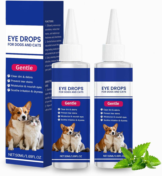 Eye Drops for Dogs & Cats, Natural Safe Dog Eye Drops-Soothe Itching Irritation & Discomfort, Dog Eye Infection Treatment, Pet Tear Stain Remover for Dogs Eye Wash Improving Eye Vision Clarity(2x50ML)