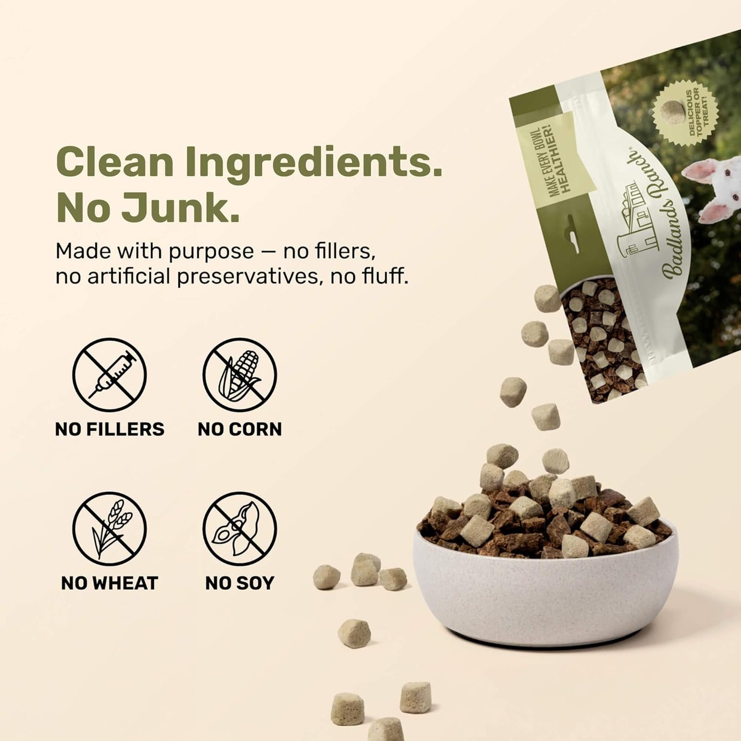 BADLANDS RANCH Superfood Nuggets- Premium, Freeze-Dried raw Dog Food Topper or Treat. Powerful Nutrient-Dense Ingredients. No Artificial additives. Beef Tripe and Kale Formula 8oz - 4pk Bundle