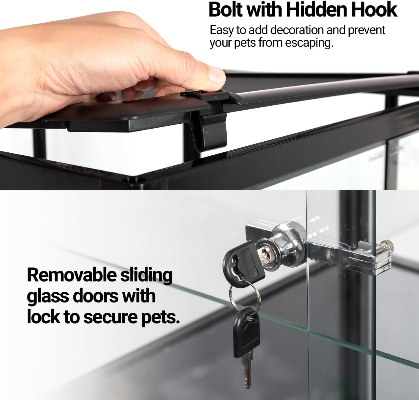 OiiBO Reptile Tank Terrarium 24" x 16" x 16", 2 in 1 Reptile Habitat Terrarium with Front Sliding Doors Screen Ventilation for Lizard Gecko Tortoise