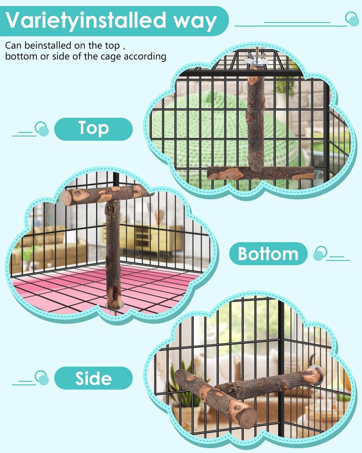 Bird Perches, 8pcs Natural Wood Parrot Perch Stand Chewing Toys Cage Accessories Hanging Multi-Branch Perch Platform Swing Toy Rope Perches for Small and Medium Parakeet, Conures, Budgies