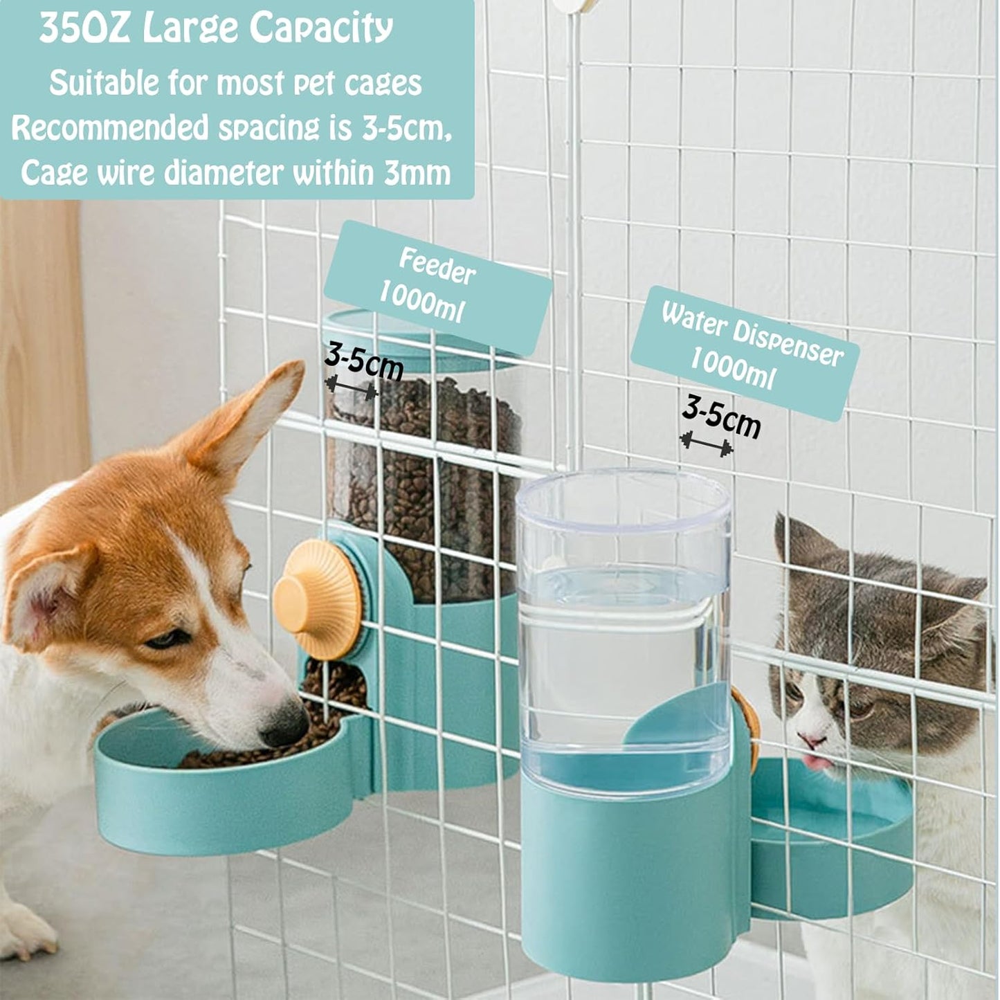 Hanging Automatic Rabbit Water Dispenser, Auto Dog Kennel Water Dispenser 35OZ Gravity Bunny Feeder, Dog Cage & Crate Waterer for Rabbit Guinea Pig Hedgehog Ferret Kitty Puppy