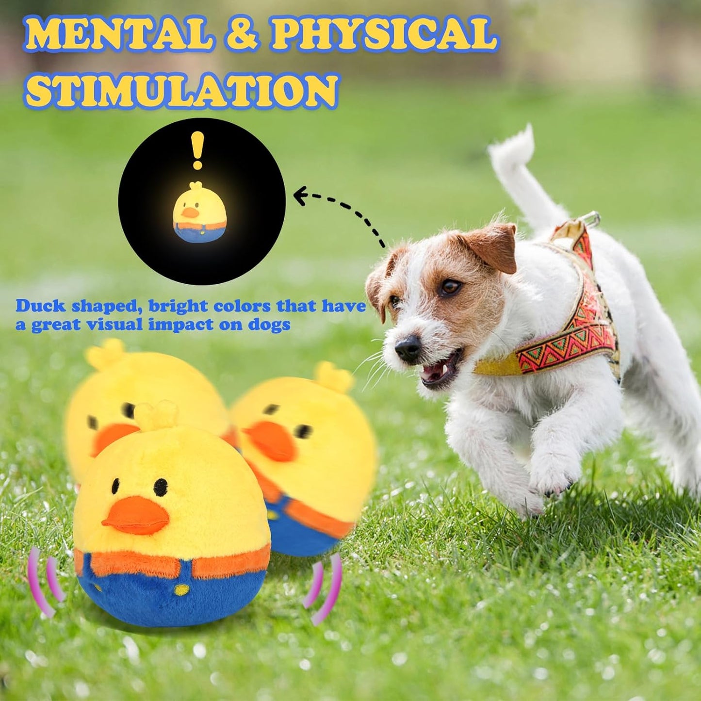 Rechargeable Interactive Moving Dog Toys, Automatic Crazy Jumping Duck for Boredom, Attractive Squeaky Plush Duck Covers A Talking Bouncing Ball with Recording Playback, Puppy Toys to Keep Them Busy