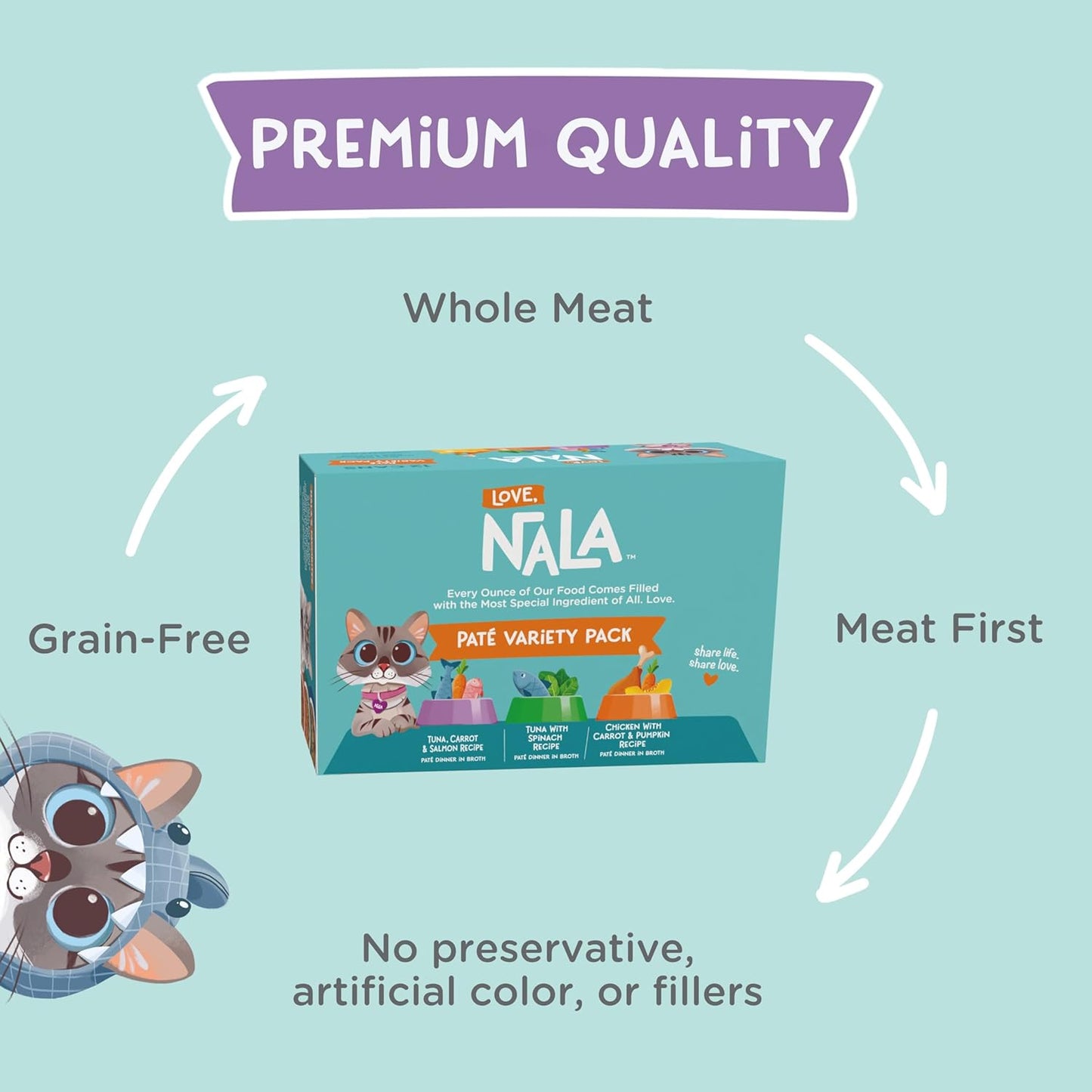 LOVE, NALA Grain-Free Wet Cat Food Pâté – 24 Pack – Natural Chicken & Fish Variety in Broth – Premium Whole Meat - Grain Free - Non GMO - Wet Food for Adult Cats