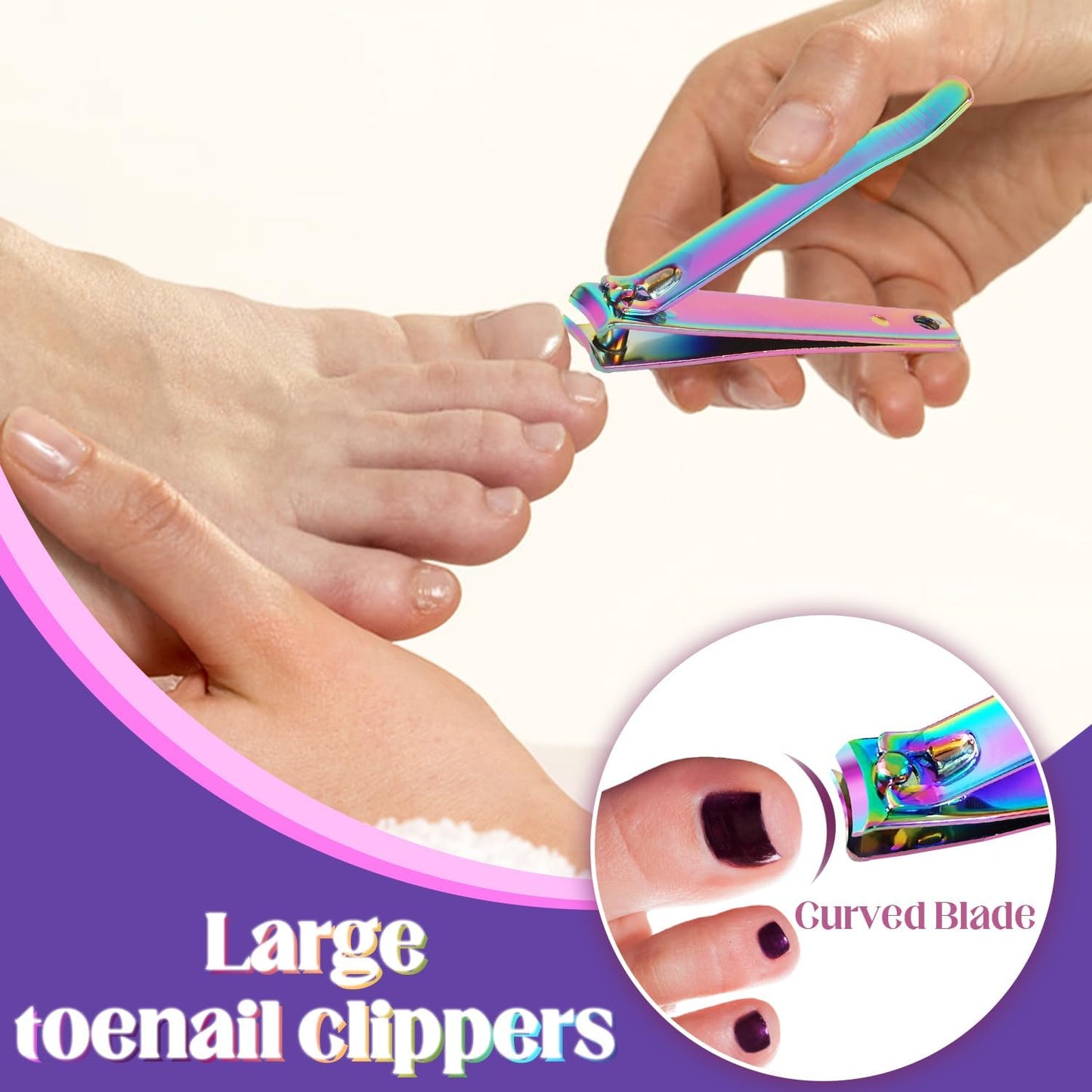 Rocutus 2pcs/Set Portable Nail Scissors Adult Pedicure Nail Clippers Household Small Scissors Foot Manicure Scissors Manicure Tools (Bight Colorful)