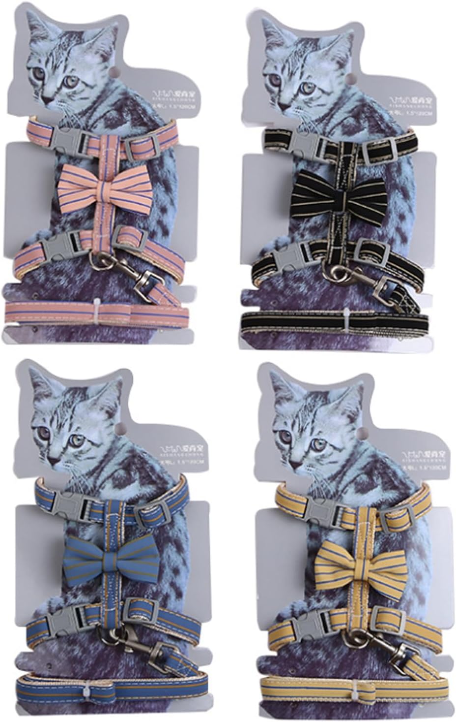Butterfly Bow Tie Cat Harness and Leash Set - Adjustable, Escape-Proof, Breathable Kitten Vest with Cute Design for Small Cats & Indoor/Outdoor Safety Blue S