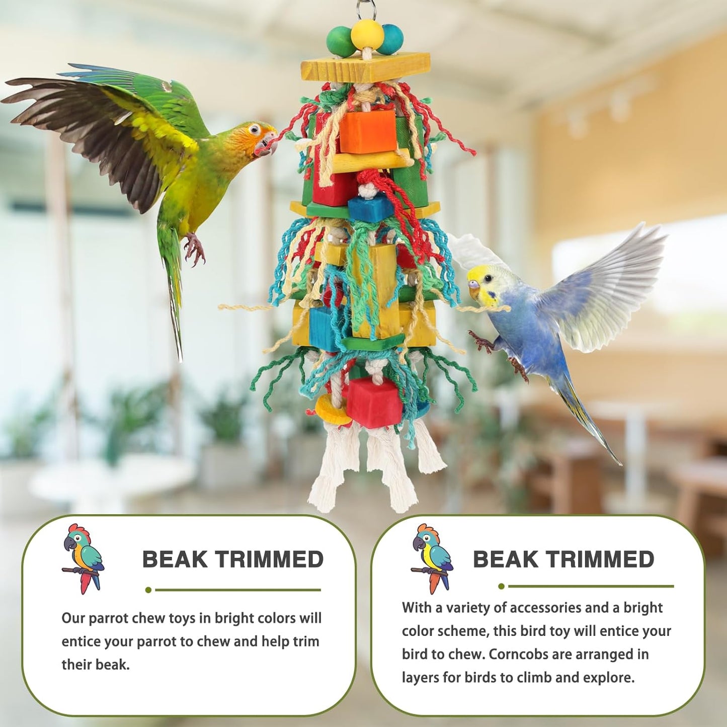 Rypet Wood Bird Chewing Toys for Cage Wall, Wooden Bird Cage Toy for Helping to Trim Beak, Birds Toys Parrot Toy for African Grey Parrots Cockatoos Amazon Parrot and Other Small to Medium Parrots
