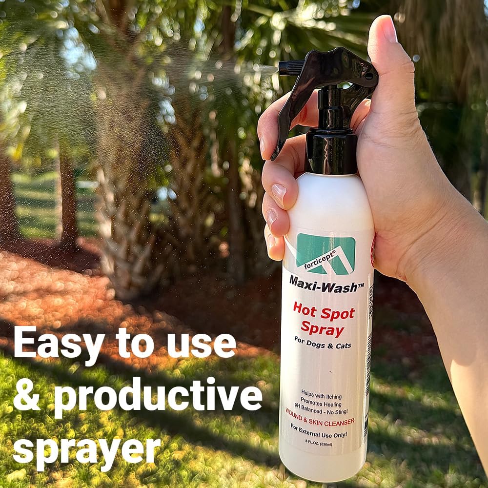 Forticept Maxi-Wash Hot Spot Spray Treatment, Wound Care & Itch Relief Spray for Dogs and Cats. Relives Scratching, Rashes, Sores, Itchy Skin and Paw Licking 8 oz