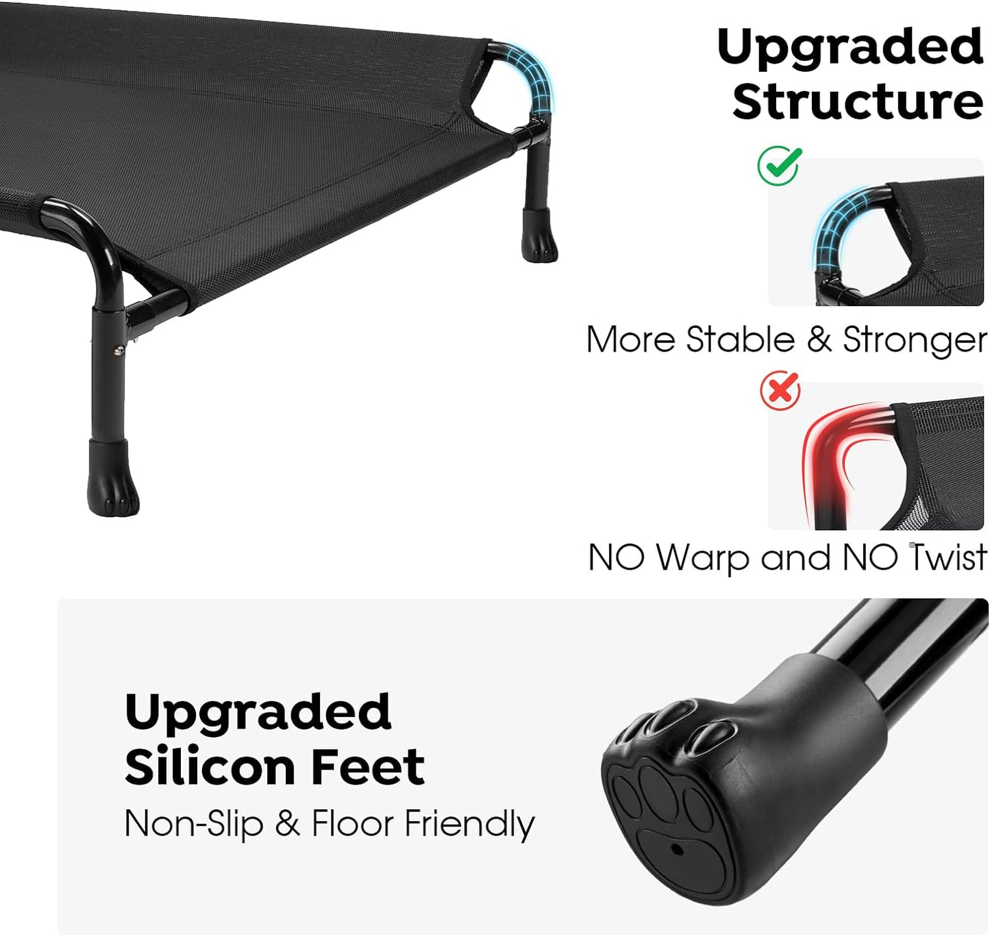 Veehoo Cooling Elevated Dog Bed, 59" x 37" Raised Dog Beds for Large Dogs, Outdoor Dog Bed with Guardrail, Upgraded Non-Slip Feet, Breathable Teslin Mesh, Portable Camping Dog Cot, Black