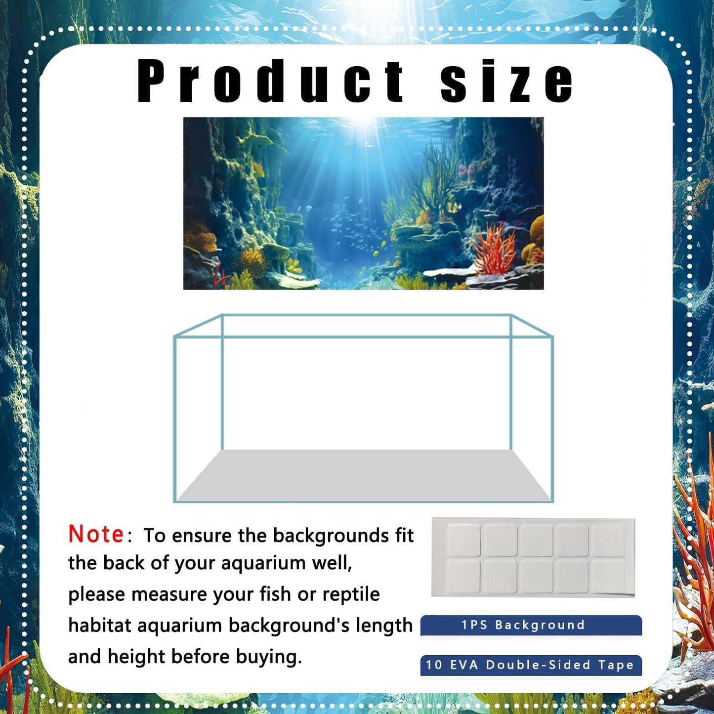 72X18IN Blue Sea Floor Aquarium Background, Natural Underwater World 3D Effect Fish Tank Decorations Background, Art Terrarium Background with 8 EVA Double-Sided Tape