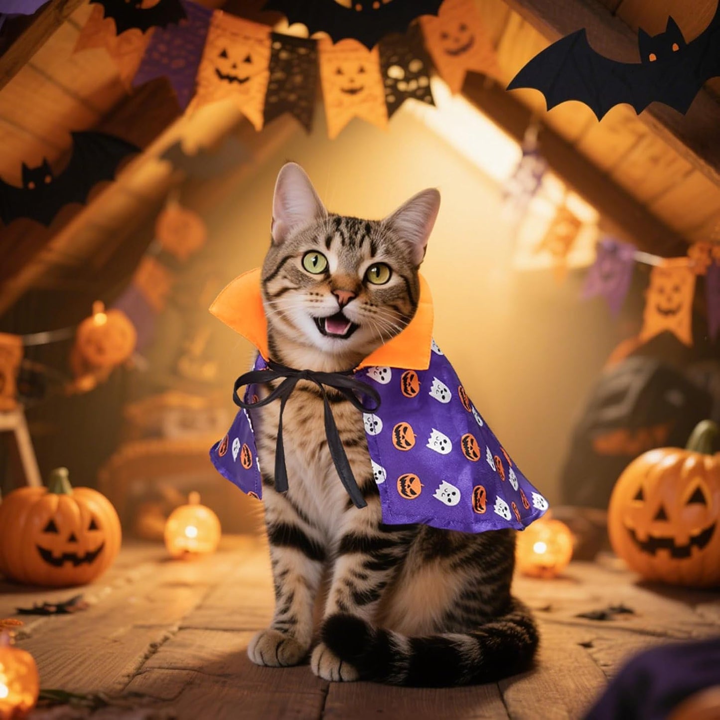 Enjoying Cat Halloween Costume, Pet Vampire Costume for Small Dogs Cats Rabbits, Kitty Pumpkin Cloak Outfit Party Halloween Cosplay