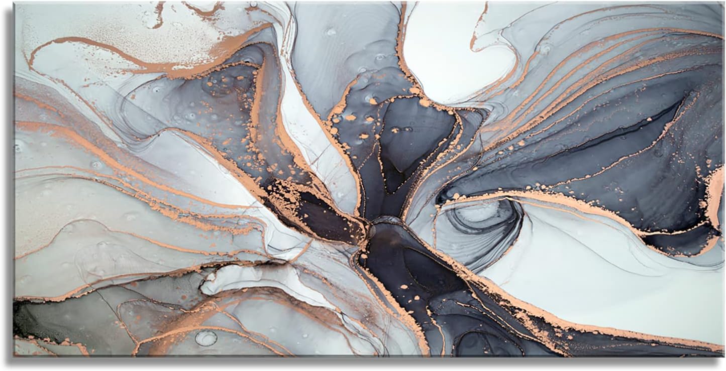 XXMWallArt FC3475 Framed Wall Art Gray and Gold Abstract Painting Background Abstract Canvas Wall Art Print Painting for Bedroom Living Room Office Wall Decor Home Decor