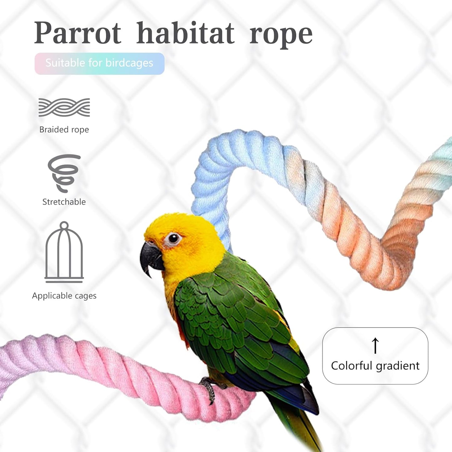 3pcs Gradient Colorful Bird Rope Perch Stand,Bird Cage Climbing Rope Toys Accessories,Bendable Climbing,Parakeet Lovebirds Cockatiels Budgies Play (15.7'',23.6'',39.3''B)
