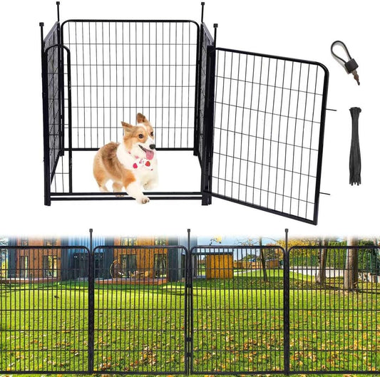 Tall Garden Fence and Borders,Wide Gate Low Threshold Fence Panels, 40in(H) 4 Panels Total 8.9 Ft(L) Animal Barrier Fence, Heavy Metal Dog Fence Outdoor for Yard