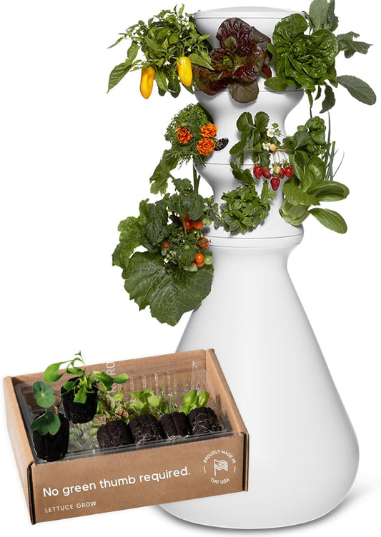 Farmstand Starter Kit + 18 Seedling Credits | Small Hydroponic Growing System Kit | Self-Watering Outdoor Vertical Garden Planter Tower | 4ft 3in | Made in USA
