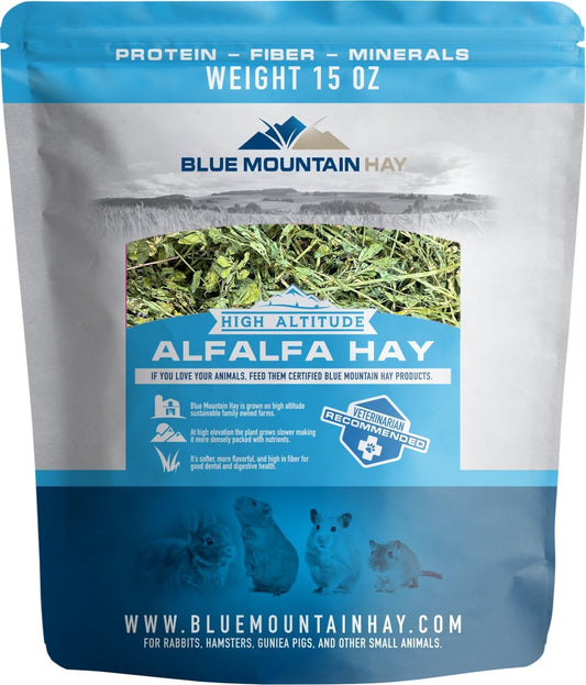 Blue Mountain Hay | Fresh Alfalfa Hay (15 Ounce) | High Leaf Retention | Nutritious High-Altitude Hay Pet Food for Rabbits, Guinea Pigs, Chinchillas, Hamsters, and Other Small Pets
