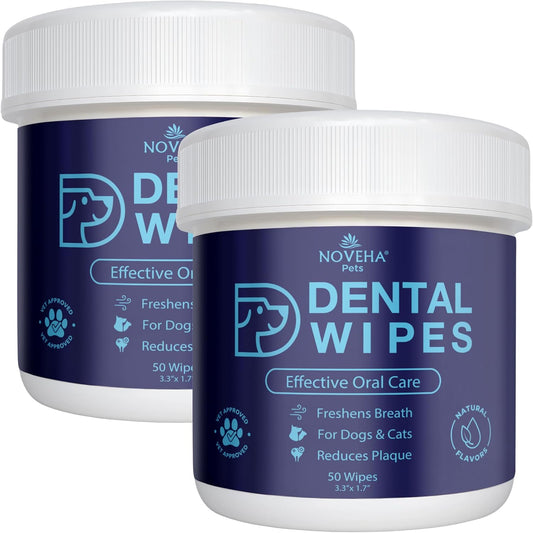 NOVEHA Pets Dental Finger Wipes for Dogs & Cats | Freshens Breath, Reduces Plaque | Healthier Gums | Clean Teeth No Toothbrush | Vet Recommended Effective Natural Oral Care (100 pcs, Flavor-Free)