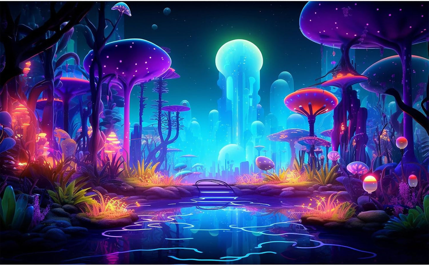 Fantasy Forest Aquarium Background Mysterious Plants Abstract Mushrooms Cartoon Style Forest Terrarium Backdrop Tranquil Stream Fish Tank Background Wallpaper Poster Decor Vinyl 30x18in