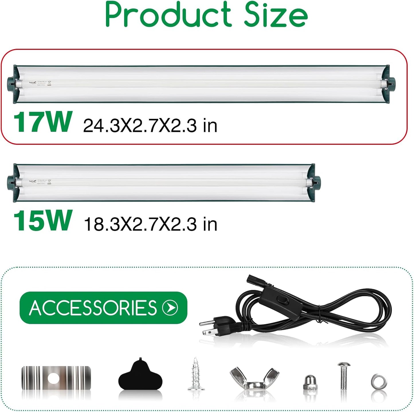 T8 Reptile Light Fixture Combo Kit 17W Light Fixture Jungle Green Reptile Terrarium Hood 10.0 UVB Light Bulb Fluorescent Tube for Bearded Dragon Lizards Tortoise for Tropical and Deserts Reptile lamp