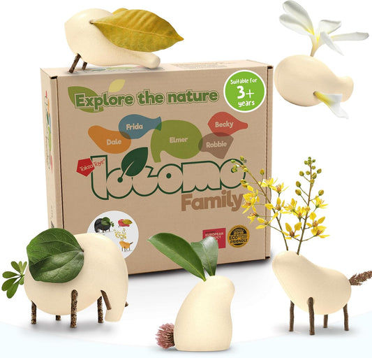 Taksa Toys Locomo Family Resources for Learning, Natural Wooden Animal Figures for Outdoor-Loving Kids Ages 3 4 5 6 7+ Year Old, Boys Girls Creativity, Wood Toys, Montessori Waldorf Toys (Set of 5)