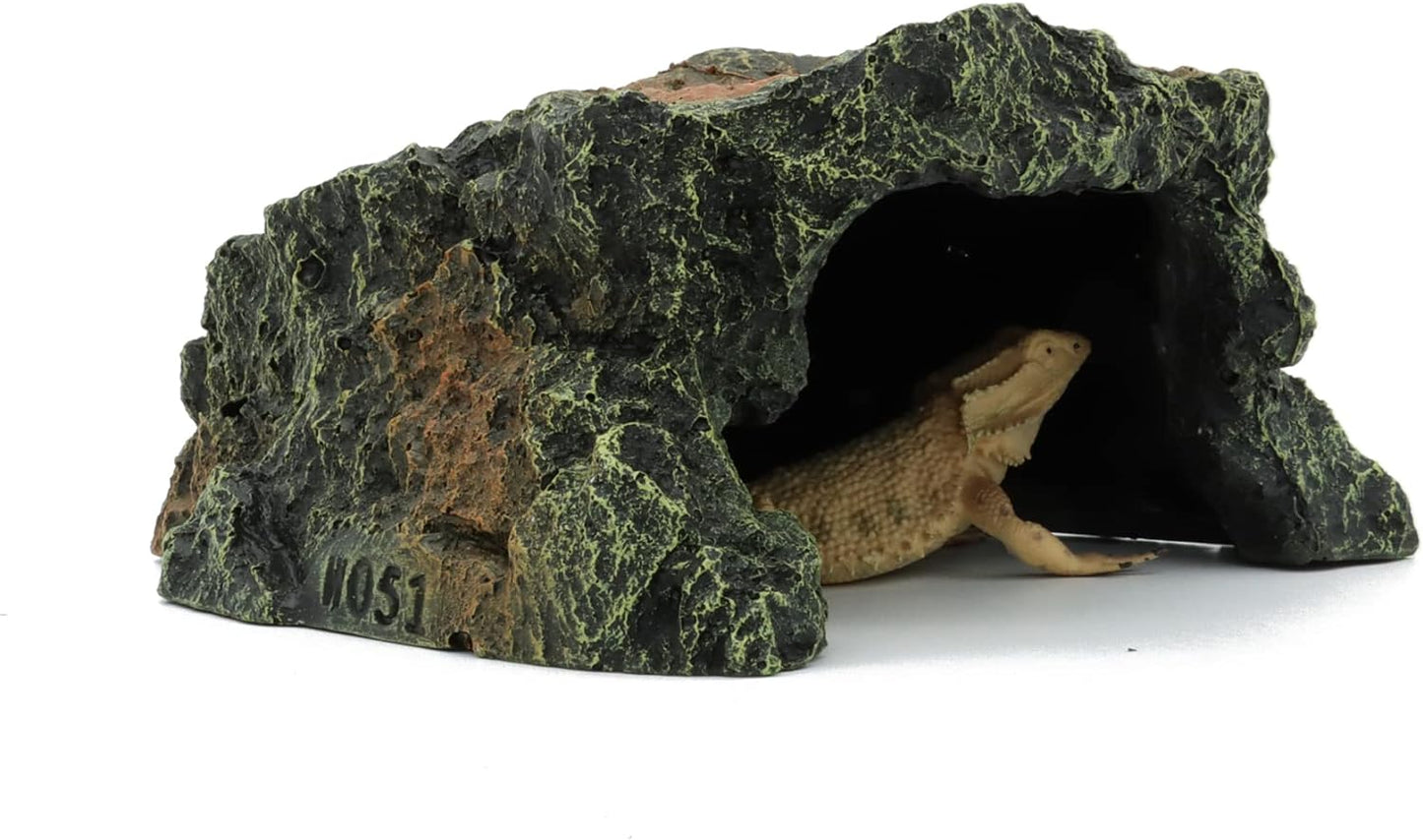 JIHAQUA Reptile Rock Hide Cave, Aquarium Habitat Decor Rock Tortoise Hideout for Lizards, Turtles, Reptiles, Amphibians, Fish