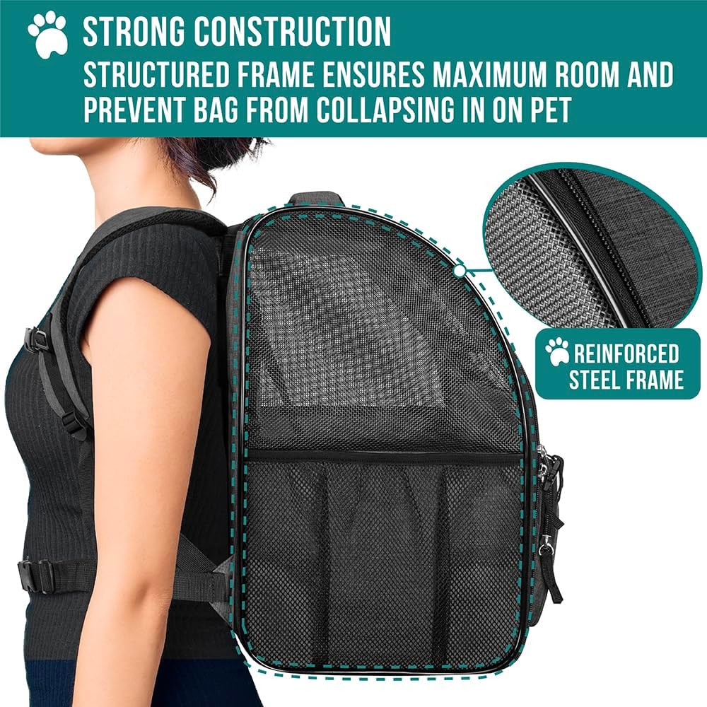 PetAmi Dog Backpack Carrier for Small Large Cat, Pet, Puppy, Ventilated Pet Hiking Backpack Travel Bag, Airline Approved Cat Backpack Carrier, Camping Biking Dog Bag Up to 18lbs Pet, Charcoal