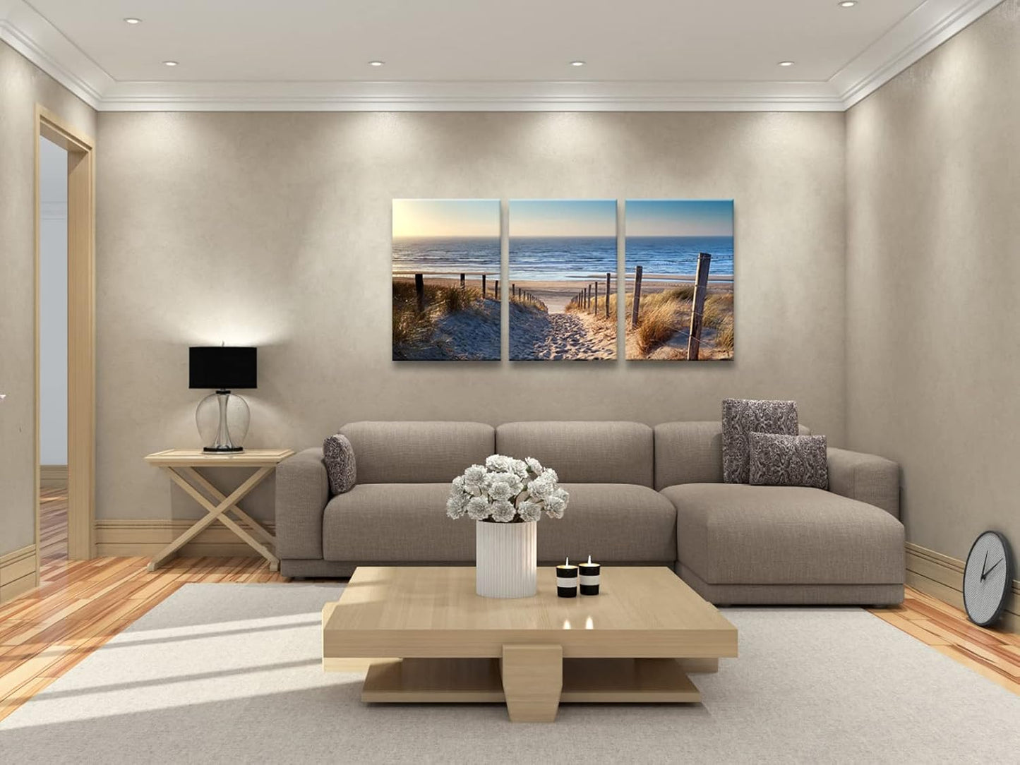 Wieco Art 3 Piece Beach Coastal Sand Dune Canvas Prints Modern Stretched Wall Art Seascape Pictures Paintings for Living Room Bedroom Home Decorations Landscape Artwork