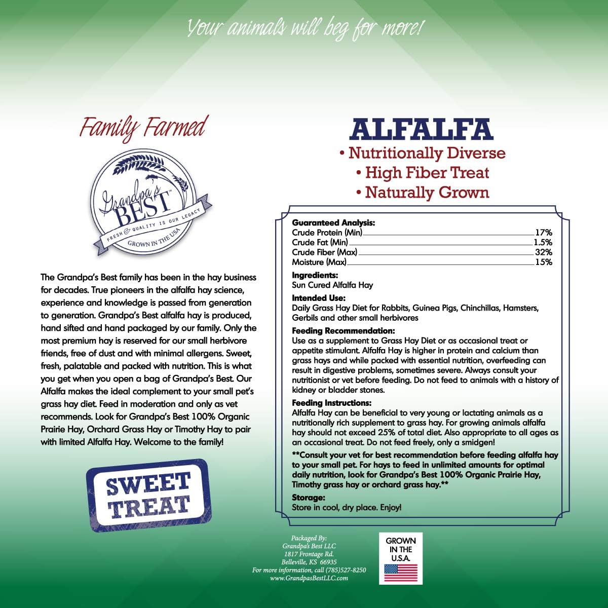 Grandpa's Best Alfalfa Hay, 5 lbs