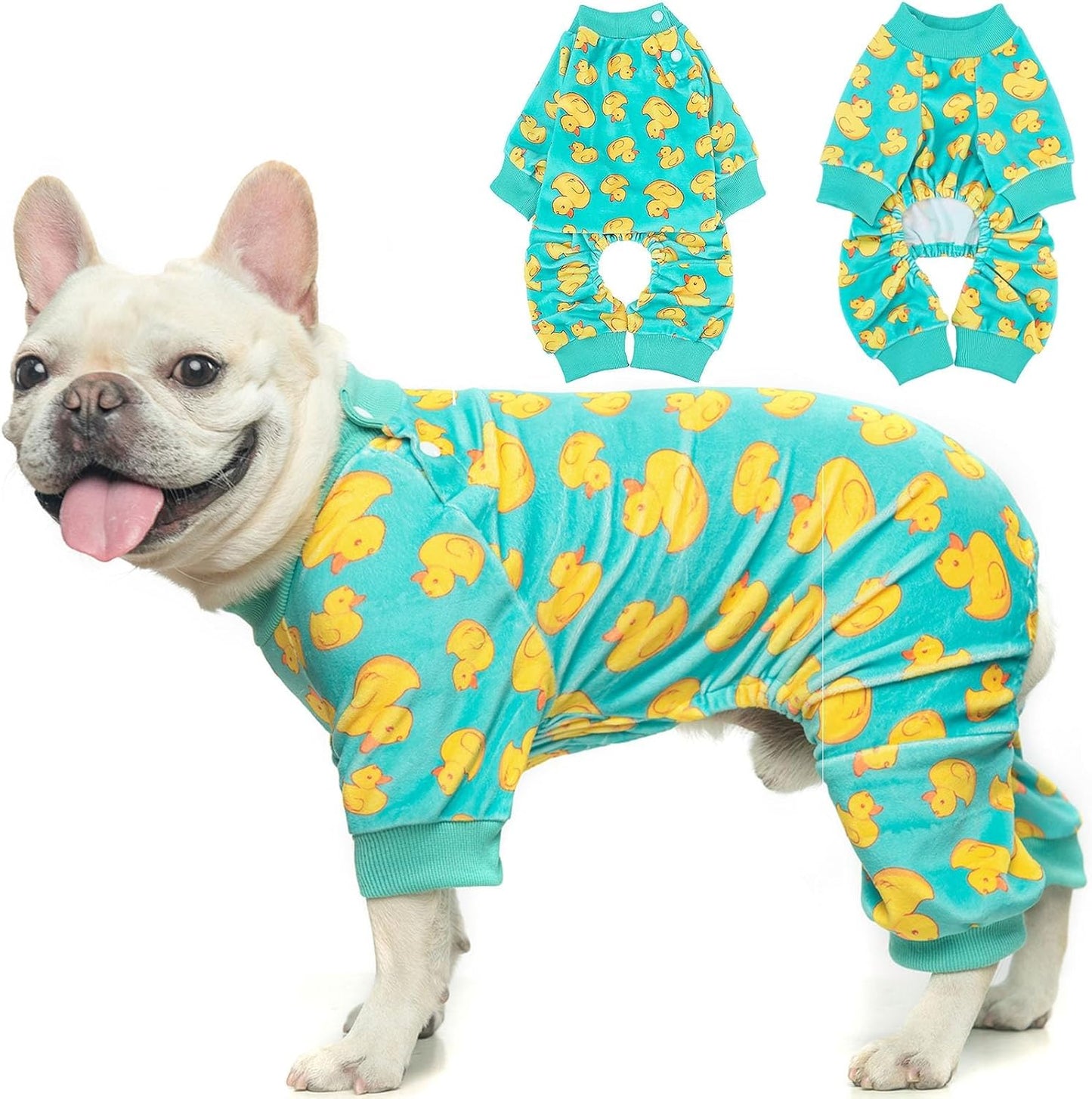 BEAUTYZOO Dog Pajamas Medium Sized Dog, Summer Doggie Pajamas for Boy Girl, Soft Strechy Cotton Puppy Pjs Jammies Onesies for Men Women, Pet Jumpsuit Body Suit Cat Apparel Clothes, Yellow Duck M