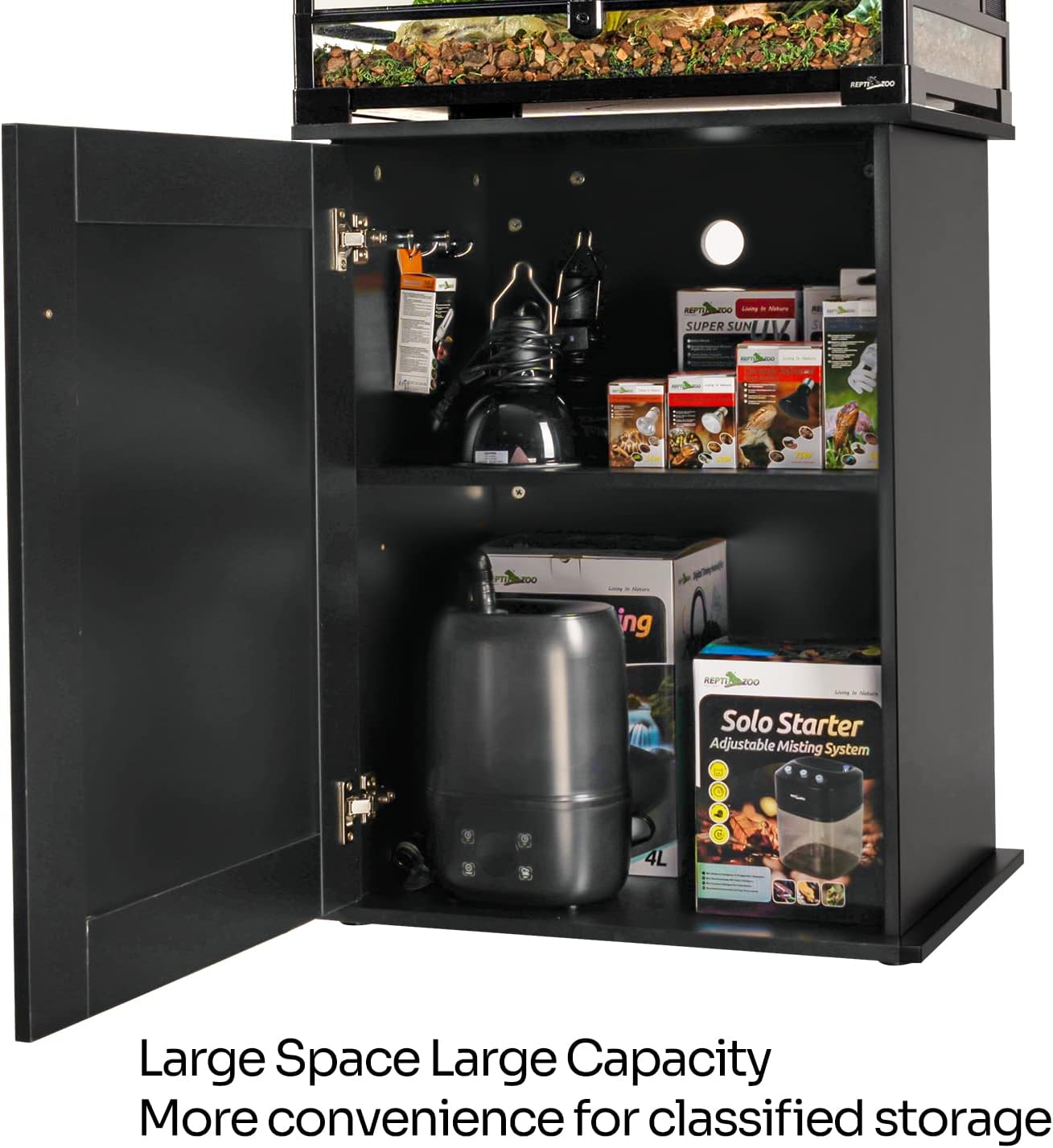 REPTIZOO Reptile Terrarium Stand Wooden Terrarium Cabinet with Storage and Adjustable Shelf, Reptile Tank Stand for 24”Wx18”D Terrarium, Aquarium Stand Fish Tank Stand (Stand Only)