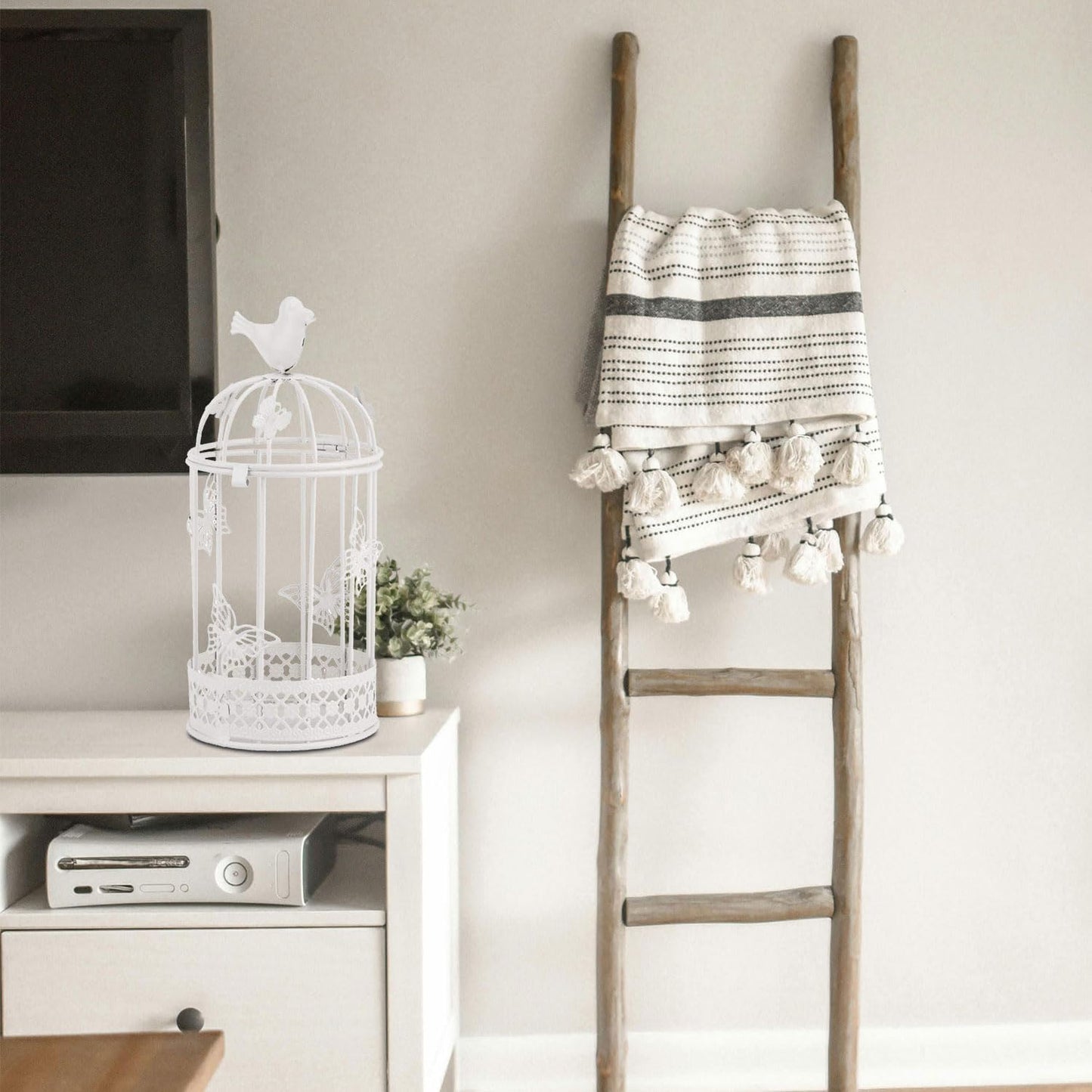 Vintage Decorative Bird Cage，Metal White Bird Cage Decor for Candelabros para Centros De Mesa & Lanterns Decorative Indoor Suitable Wedding Party, Dining Table，Fireplace Metal Lantern&Bird Cage Decor