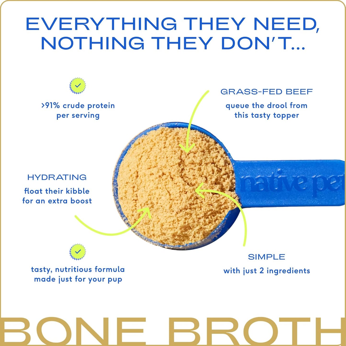 Native Pet Bone Broth for Dogs - Made with Real Beef Bone Broth, Dog Food Toppers for Picky Eaters - Provides Extra Hydration & Nutrition for Joint Strength, Immunity & Heart Health-48 Scoops