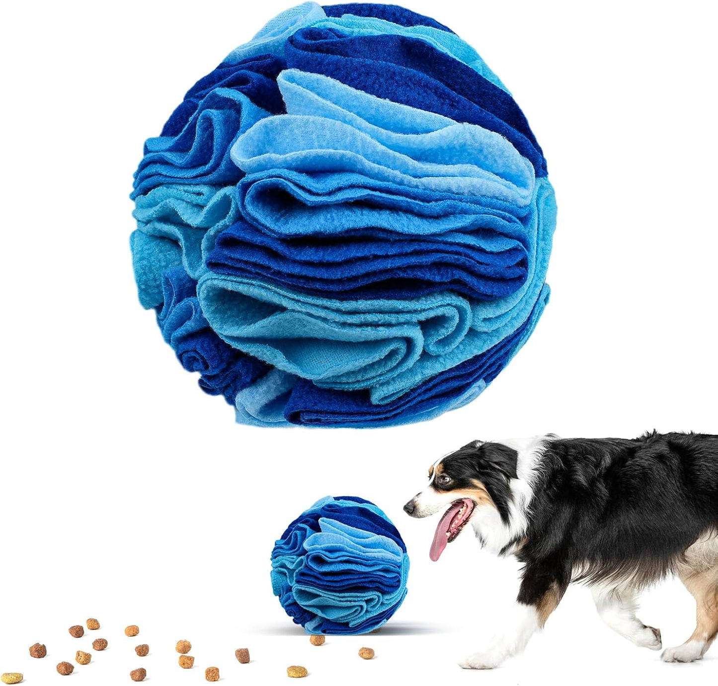 Pet Snuffle Ball, Puzzle Sniffing Interactive Dog Ball for Blind Dogs Training Stress Relief Dog Enrichment Toys Treat Machine Washable (20cm, Ocean Blue)