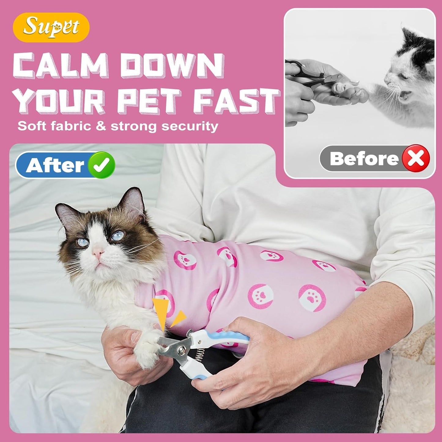 Supet Cat Wrap for Cutting Nails, Self-Adhesive Grooming Wrap, Anti-Scratch Cat Swaddle for Grooming, Ideal for Medicine, Nail Clipping, Teeth Brushing, Ear Cleaning