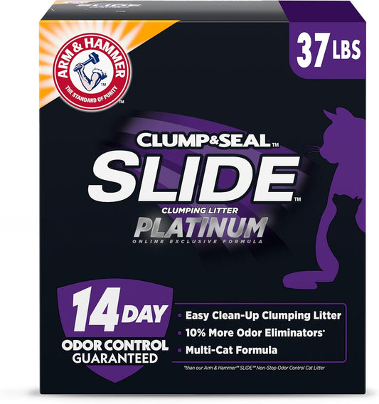 ARM & HAMMER Clump & Seal SLIDE Platinum Multi-Cat Clumping Litter, Easy Clean, Superior Odor Control, 37 Lbs